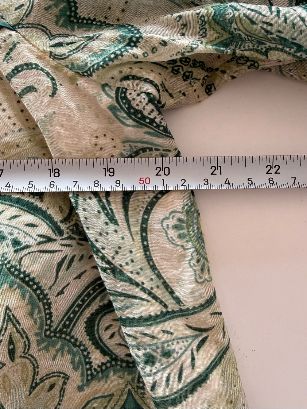 Umgee Green Ivory Paisley Peasant Blouse 3/4 Sleeve Boho Top Medium - Picture 10 of 13